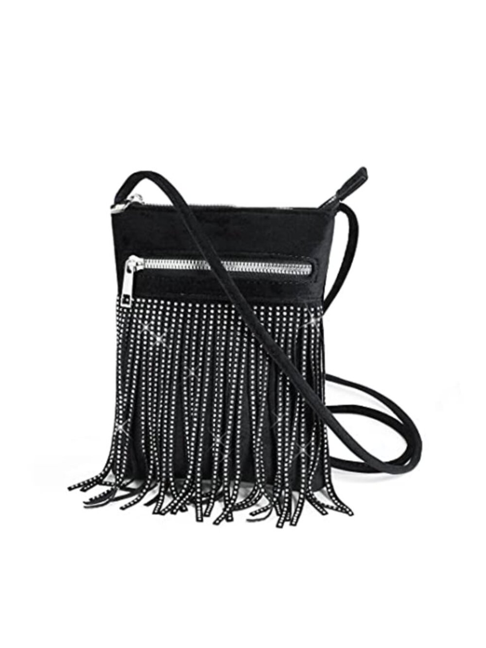 Tassel Velvet Crossbody Bag Glitter Sparkle Evening Purse Fringe